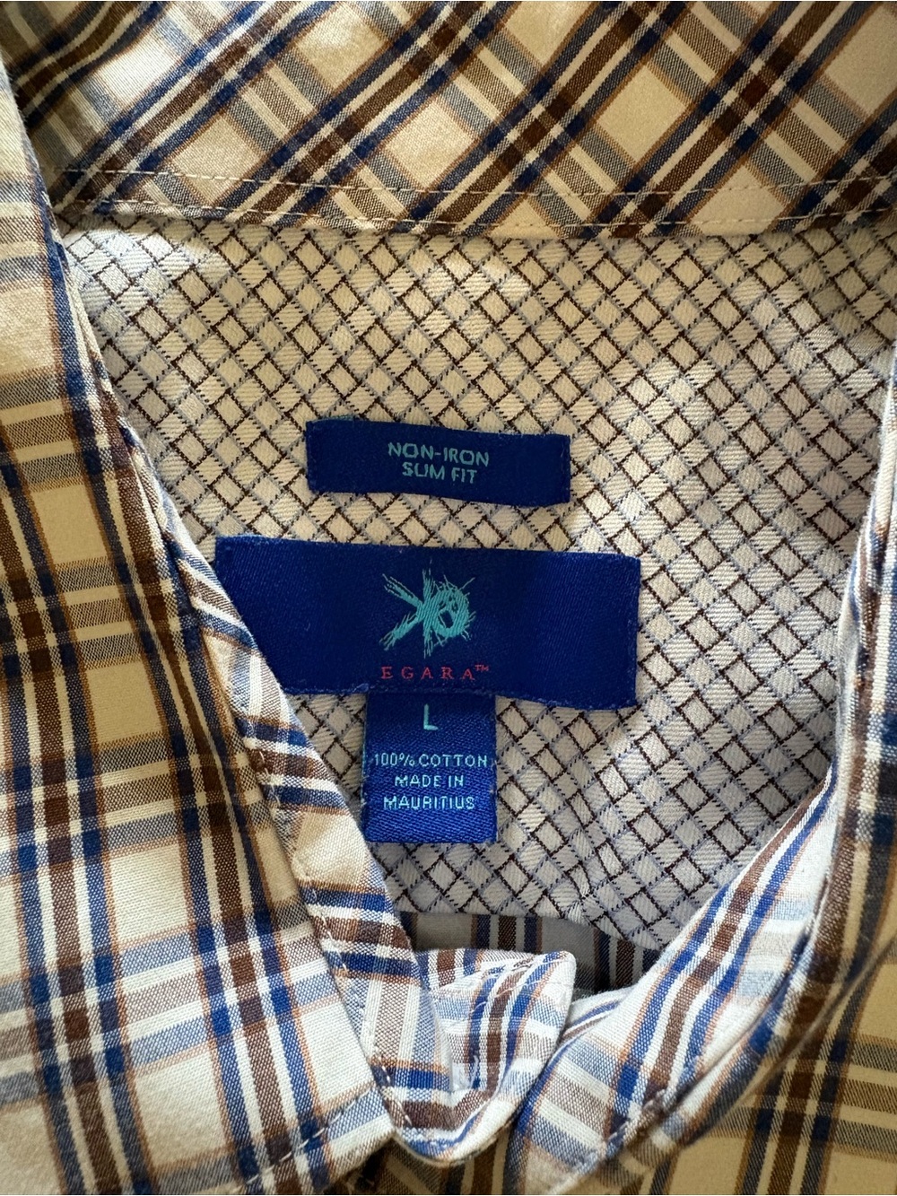 Egara Men’s Beige Plaid Button Up Dress Shirts (2) - Picture 4 of 7